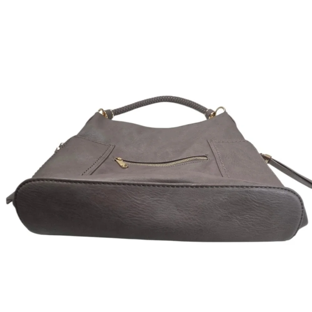 Miztique Gray Faux Leather Hobo Bag Large Braided Handle Western Vegan Everyday